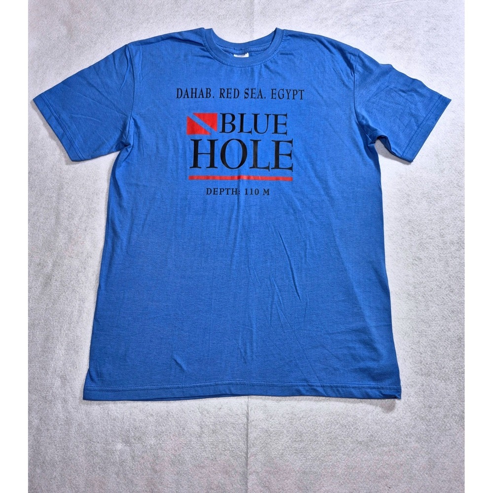 Blue Hole Dahab Red Sea Egypt Diving Graphic T-Shirt Men's L Blue 100% Cotton